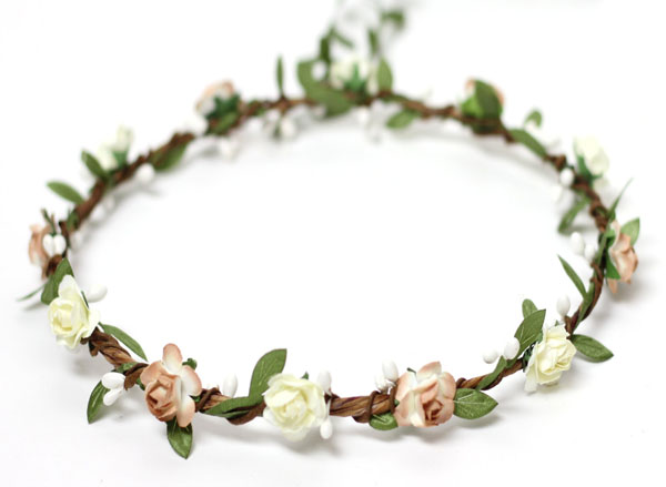 Rustic Wedding Flower Crown with leafs and berry Floral Hair Wreath